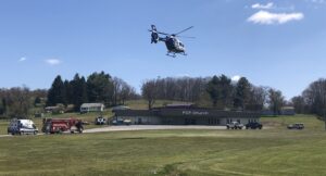 One taken to hospital by helicopter after crash